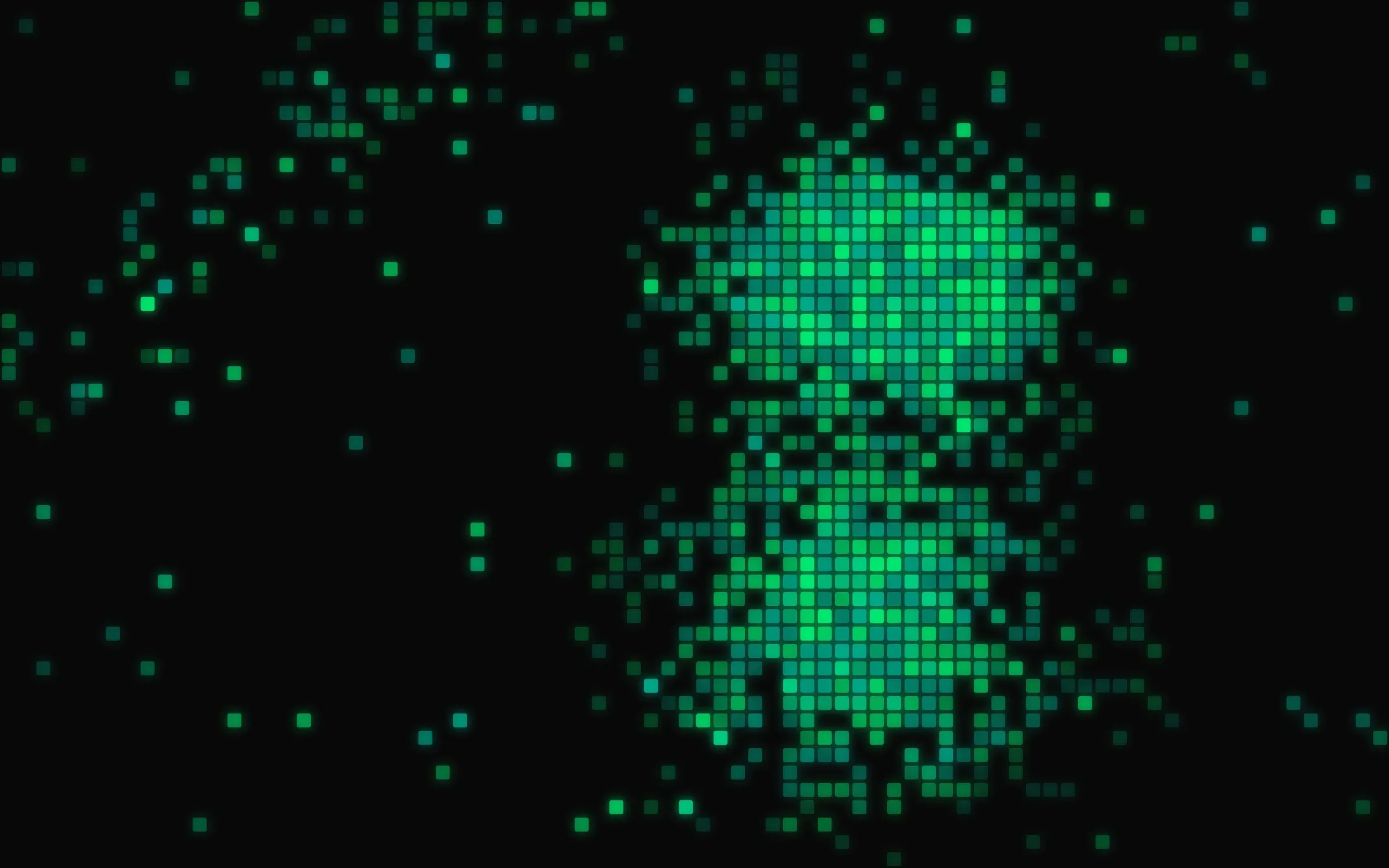 Abstract cover of glowing green pixels on black